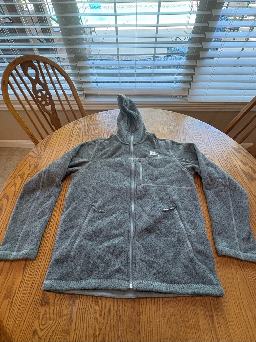 The North Face Mens Gray Hooded Fleece Full Zip Up Jacket Large L